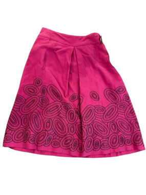 Women's Nie Zoe Pink A-Line Skirt with Black Print, Size 10